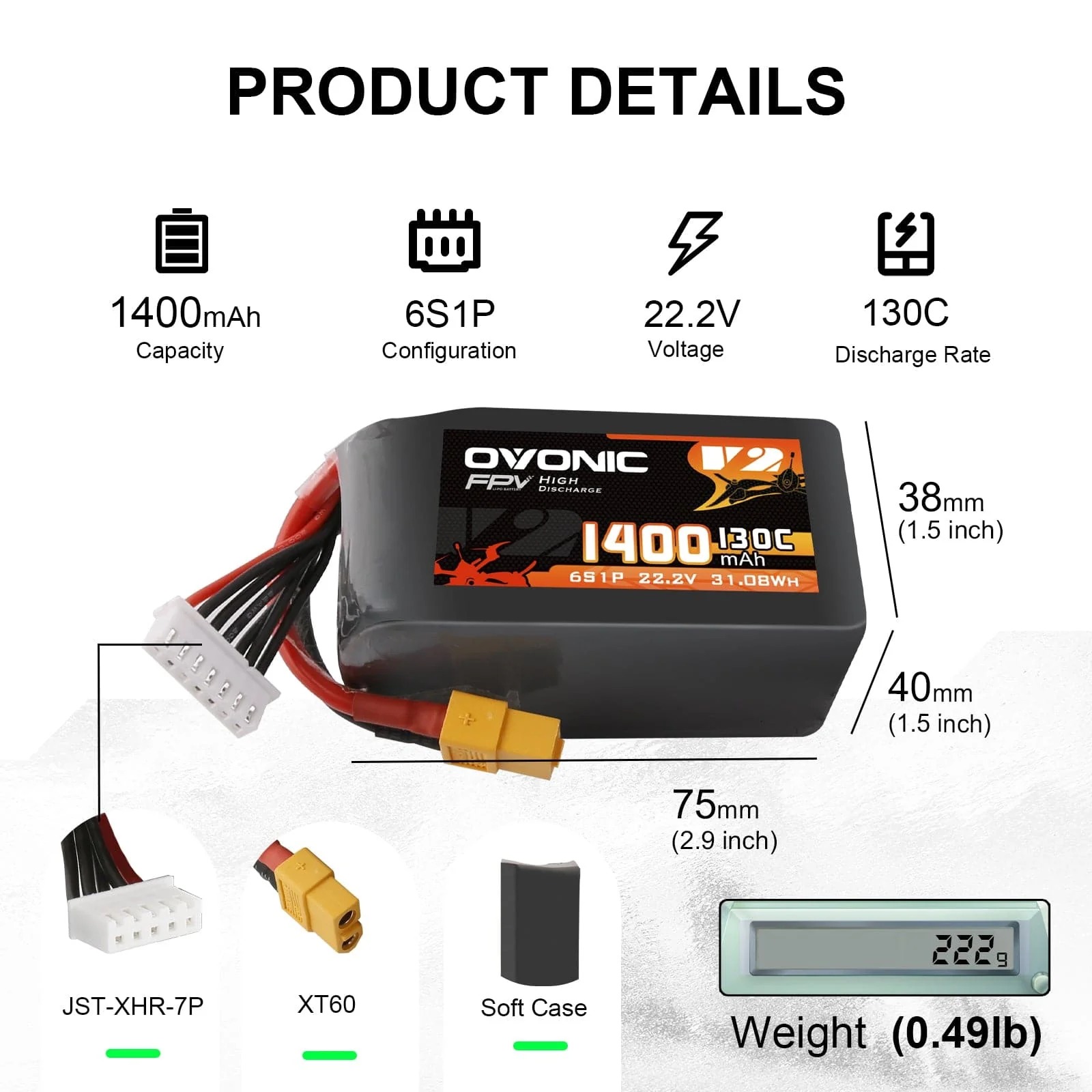 Drone Battery Lipo - โอโวนิค 6S 1400mAh 130C แบตเตอรี่ LiPo