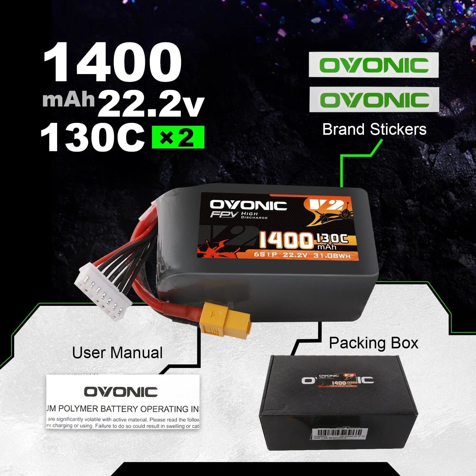 โอโวนิค 6S 1400mAh 130C แบตเตอ - Drone Battery Lipo บทวิจารณ์และราคา